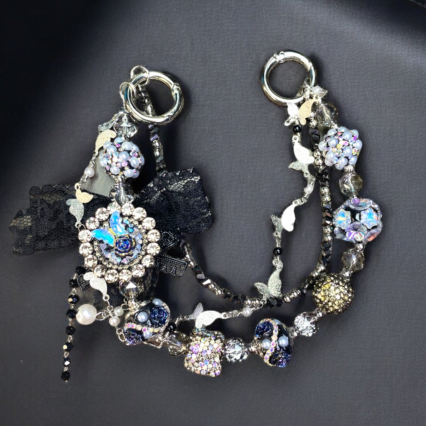 Dark Black Bow Crystal Phone Charm P173