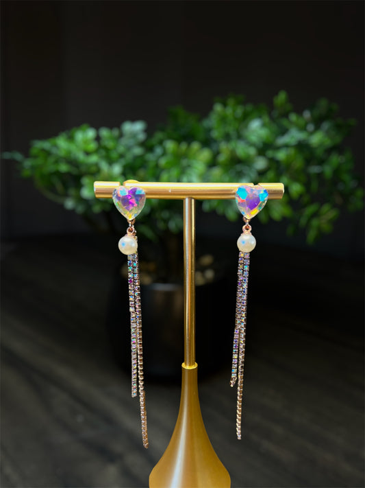 Shiny Crystal Heart Earrings E077