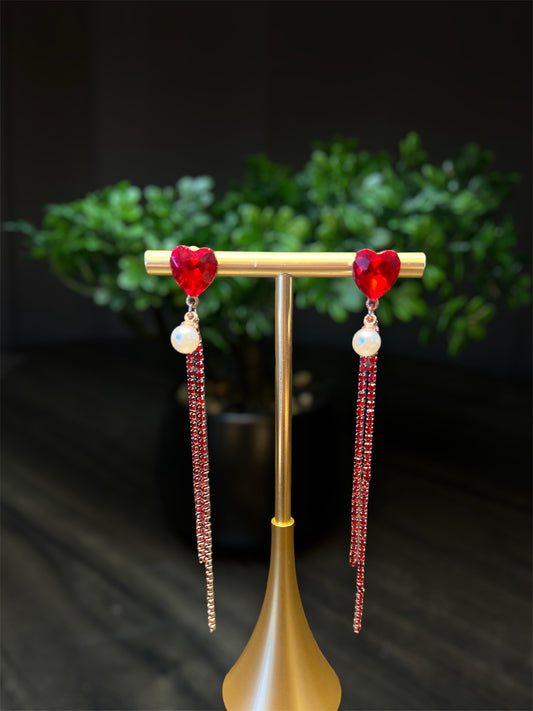Red Ruby Heart Earrings E076