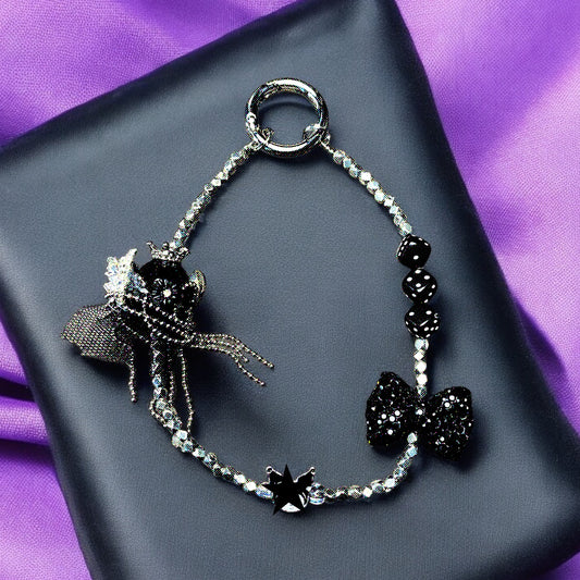 Mischievous Bunny Black Bow Phone Charm P180