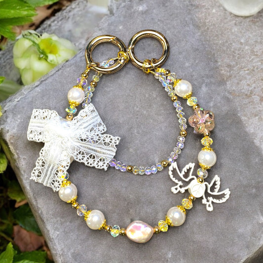 Pink Jewel and White Lace Phone Charm P162