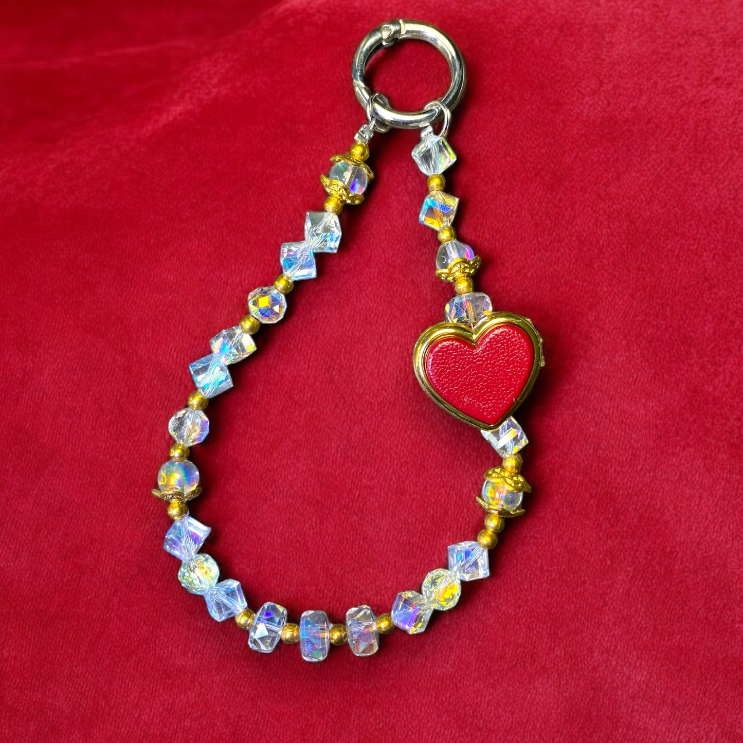 Red Heart Locket Crystal Phone Charm P142