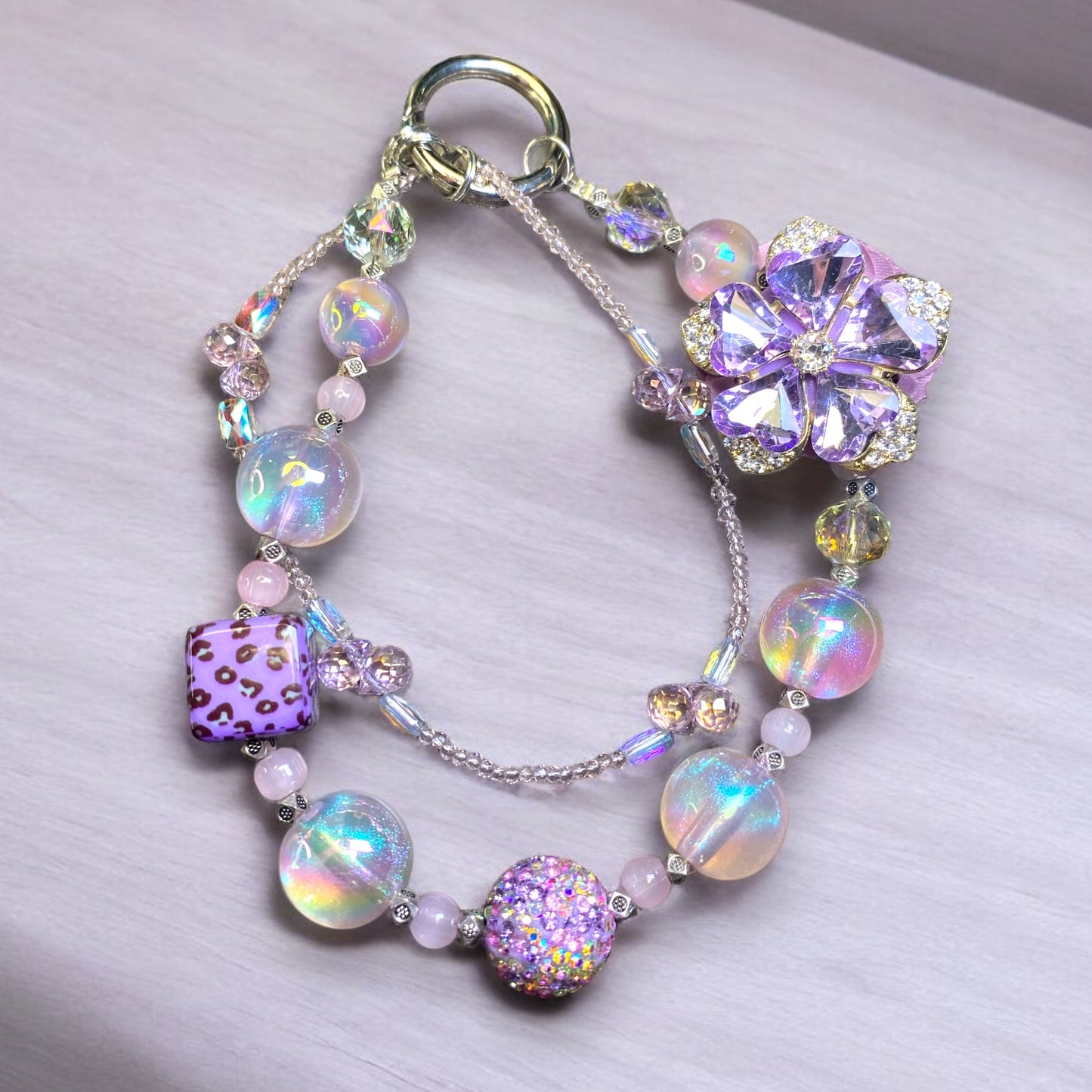 Purple Crystal and Gems Cheetah Print Phone Charm P135