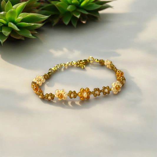 Brown Beaded Flower Bracelet B021