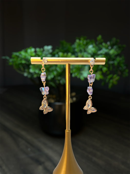 Purple Sky Beaded Butterfly Diamond Earring E139