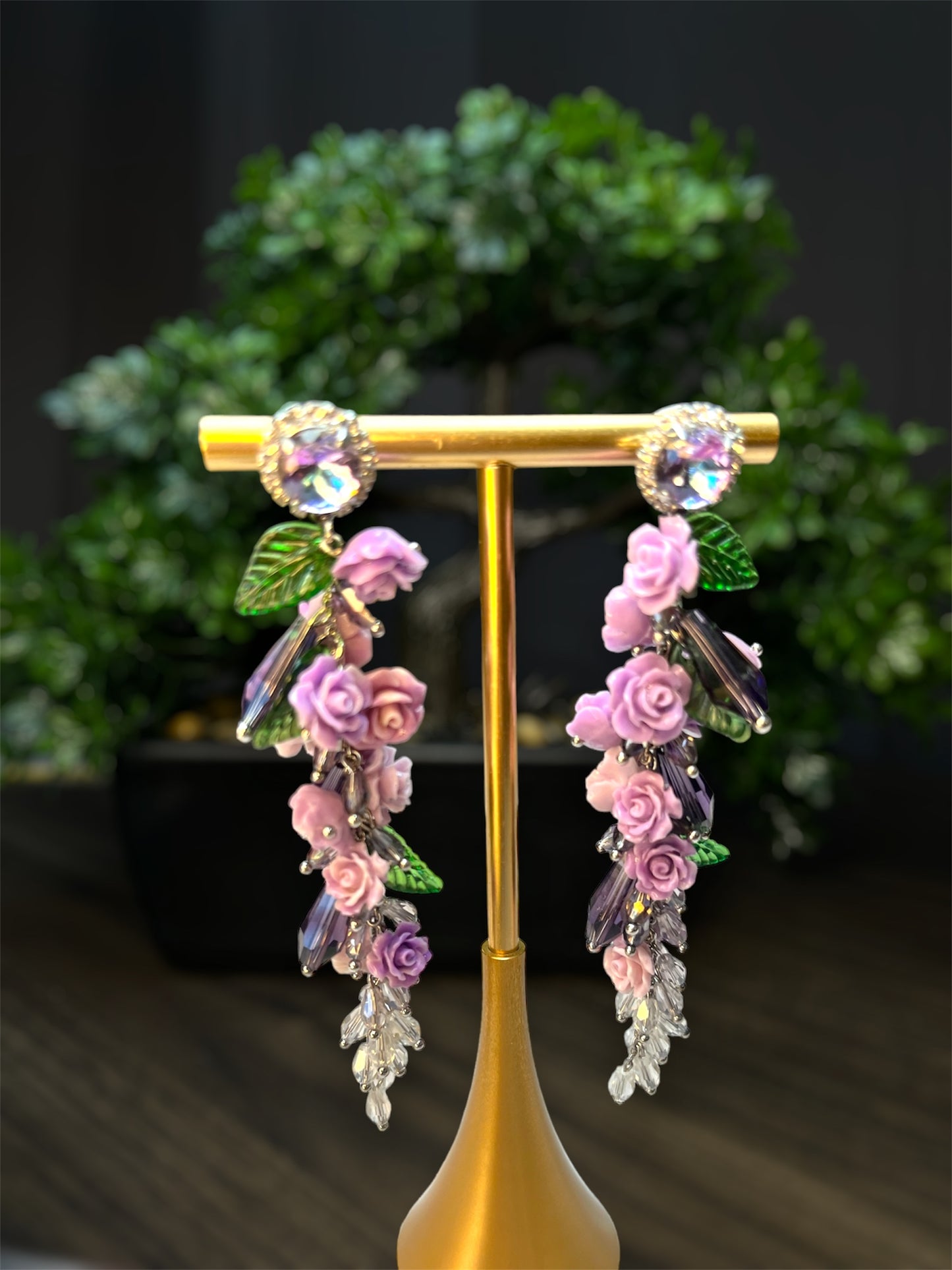 Purple Bunch Flowers Earrings E115