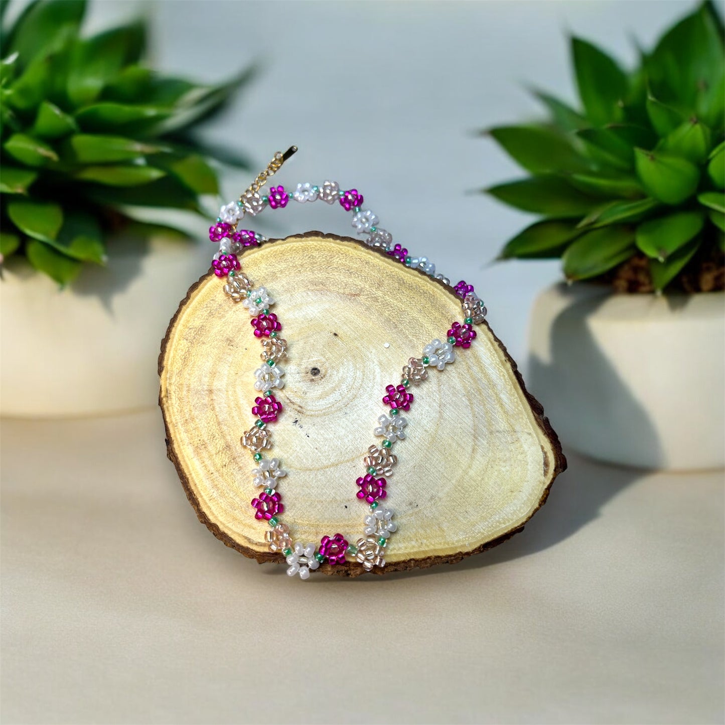 Purple & White Flower Necklace N012