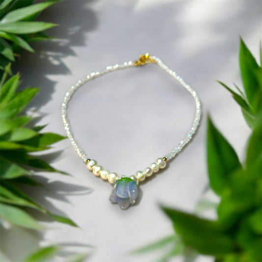 Indigo Tulip Beaded Necklace N005
