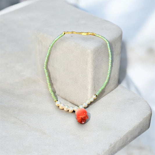 Peach Tulip Beaded Necklace N002