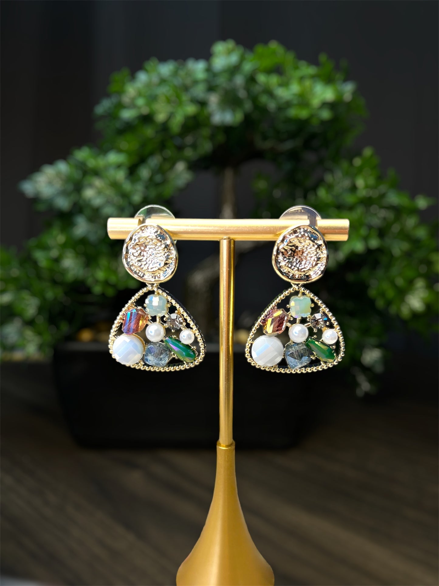 Multicolor Jewel Gold Trim Earrings E134