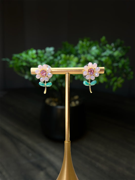 Pink Jewel Flower Earrings E133