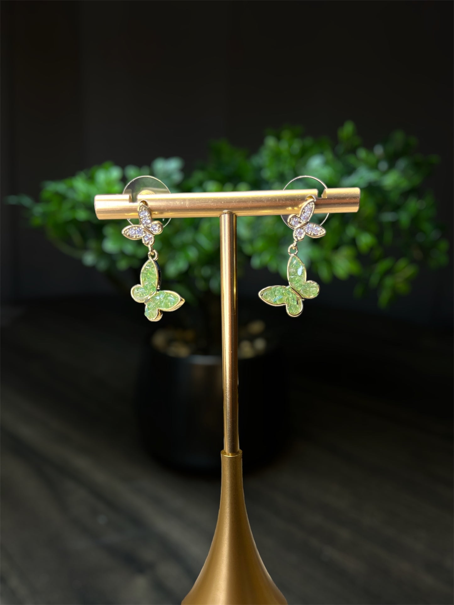 Crystal Green Butterfly Earrings E126