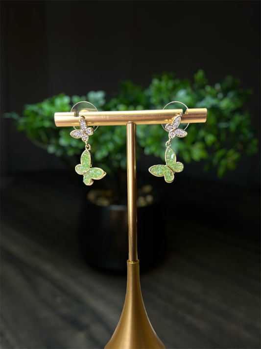 Crystal Green Butterfly Earrings E126