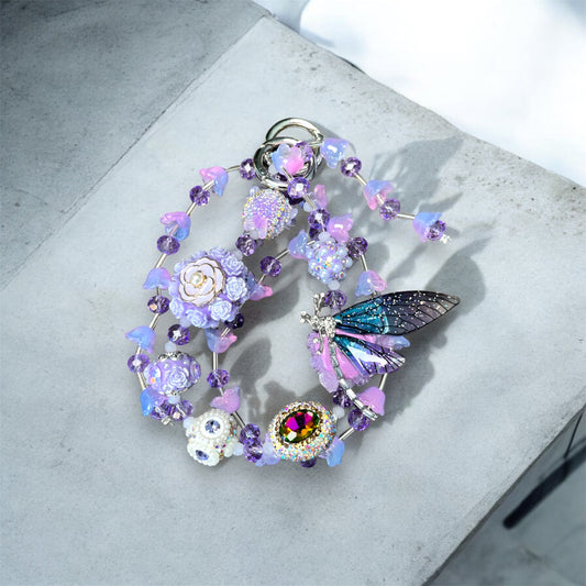 Light Purple Phone Charm with Rose, Butterfly, and Gem Accents P102