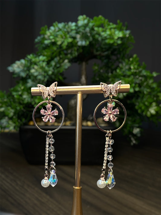 Rosy Pink Flower Earrings E053