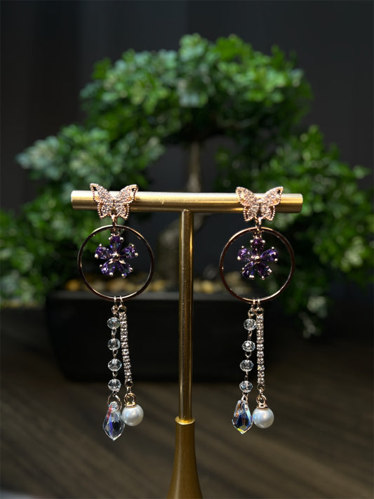 Purple Wind Chime Flower Earrings E052