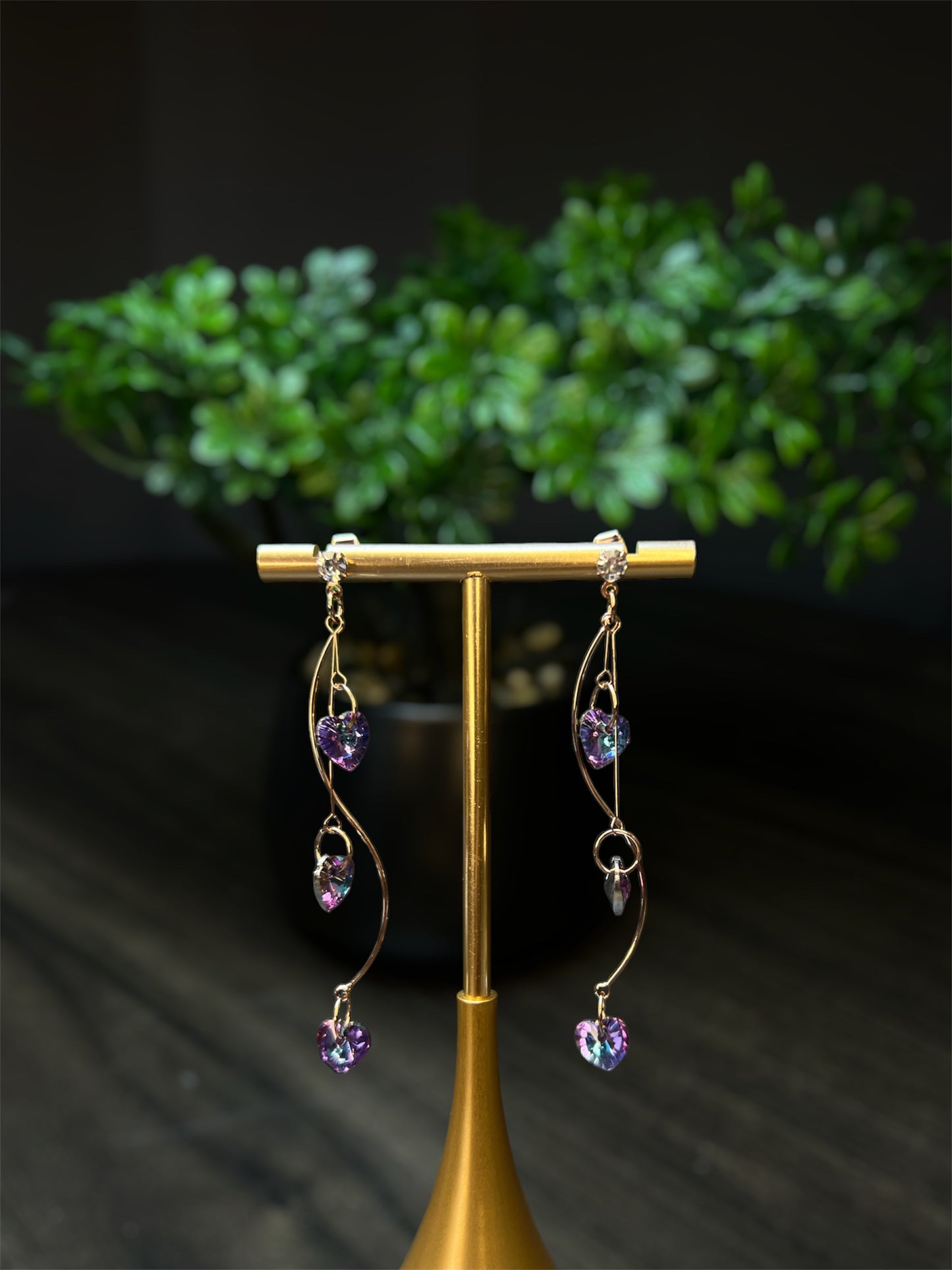 Purple and Blue Heart Jewel Earrings E085
