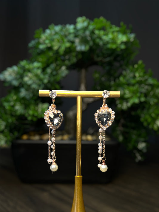 Black Heart Diamond Crusted Earrings E088
