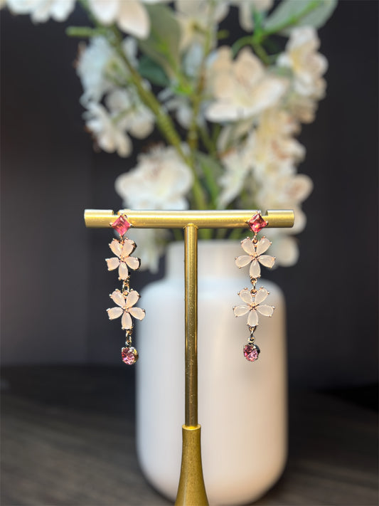 Double Flower Light Pink Earrings E098