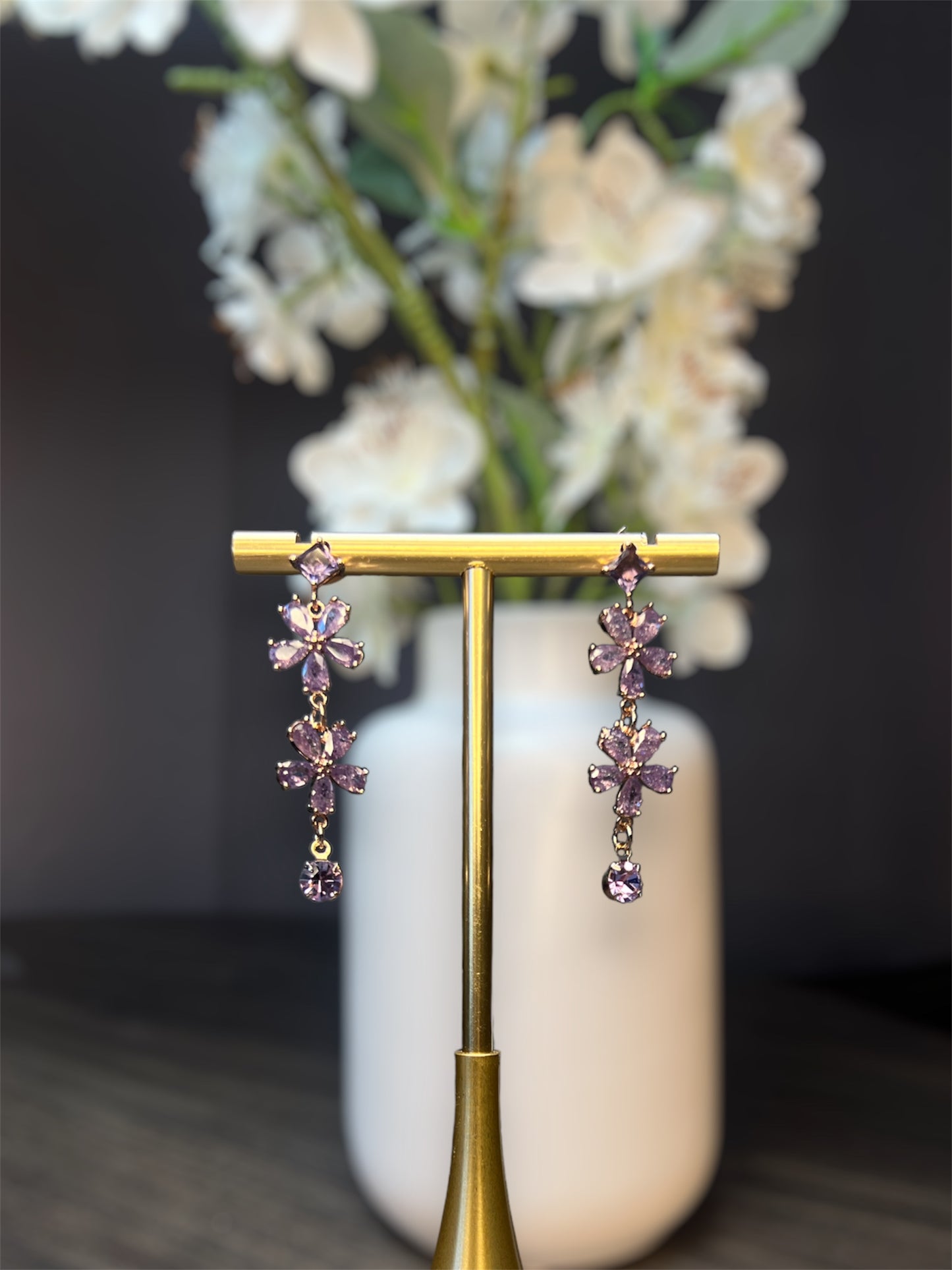 Double Flower Purple Earrings E097