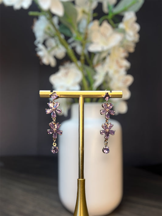 Double Flower Purple Earrings E097