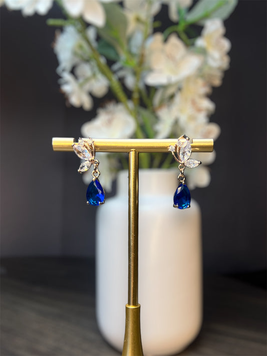 Deep Ocean Blue Gem Earrings E082