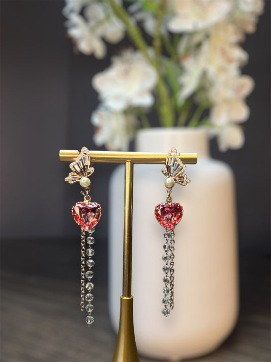 Shiny Butterfly Red Heart Earrings E095