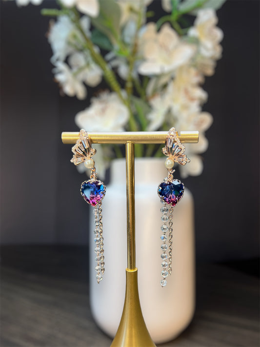 Shiny Butterfly Deep Purple Heart Earrings E096
