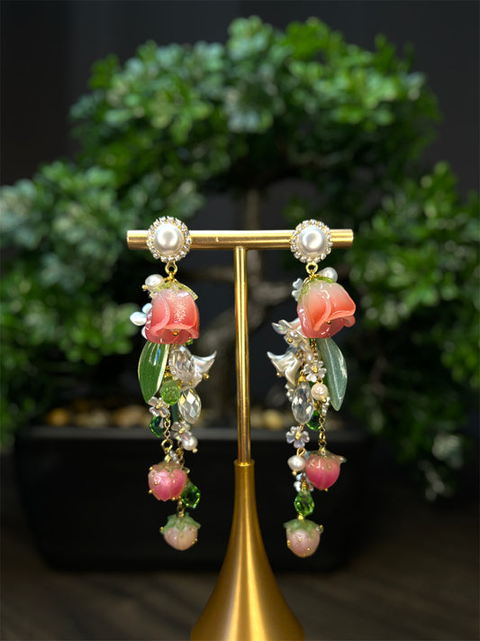 Hanging Pink Tulip Flowers Earrings E104