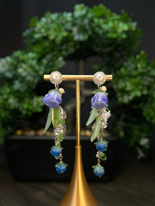 Hanging Blue Tulip Flowers Earrings E105