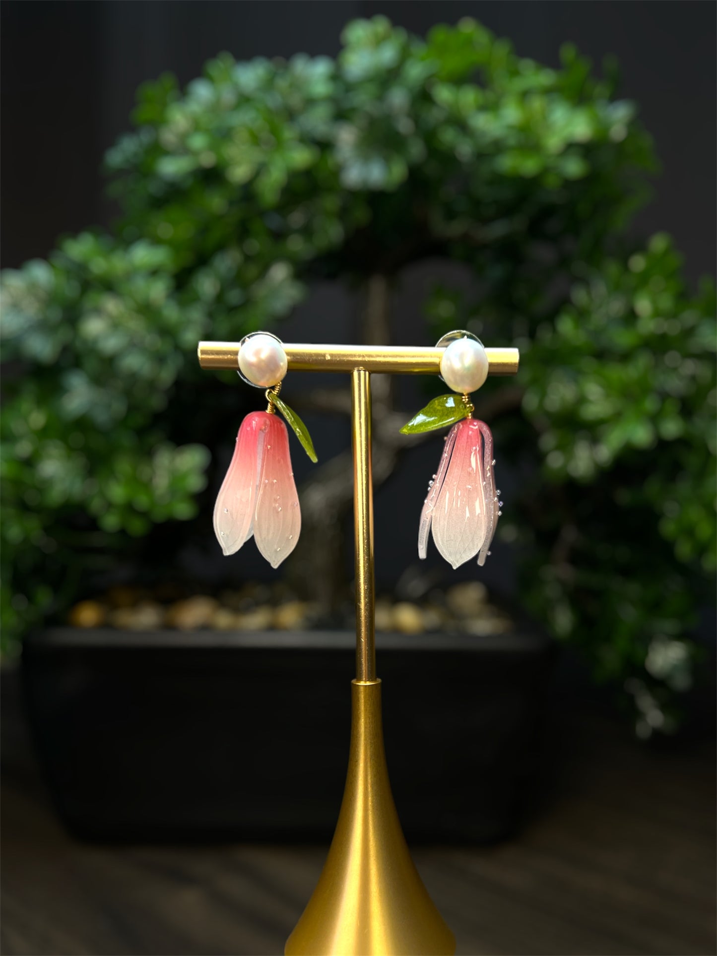 Pink Tulip Beaded Earrings E010