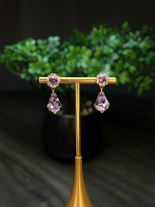 Rose Pink Shiny Gem Earrings E109