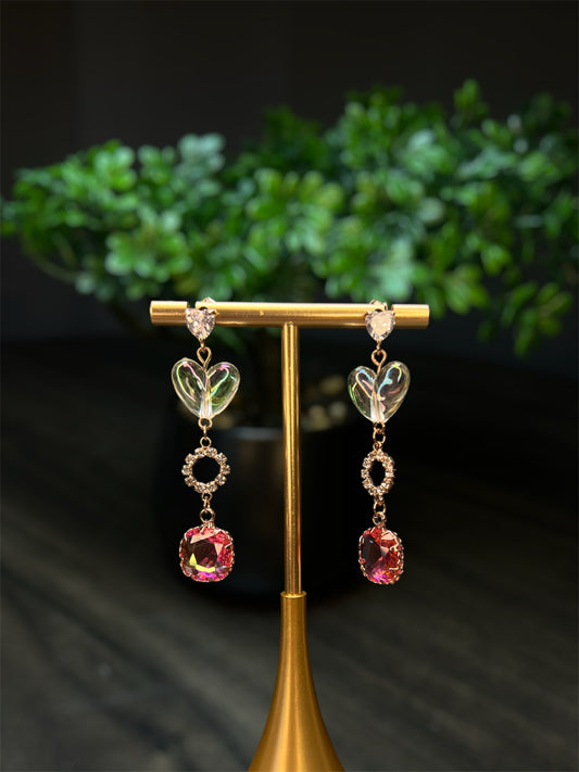 Heart Clear Ruby Earrings E106