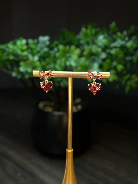 Bow-Tie Ruby Heart Earrings E110