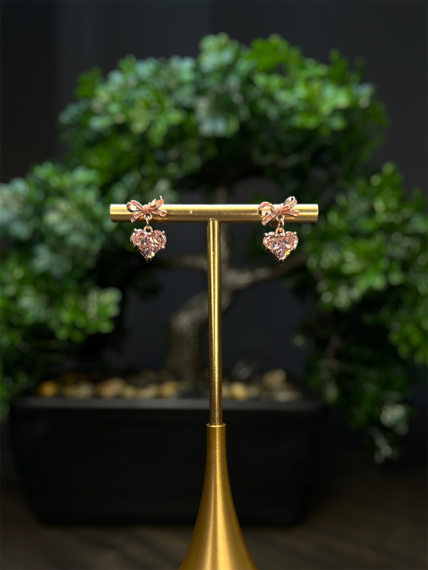 Pink Bow-Tie Diamond Heart Earrings E111