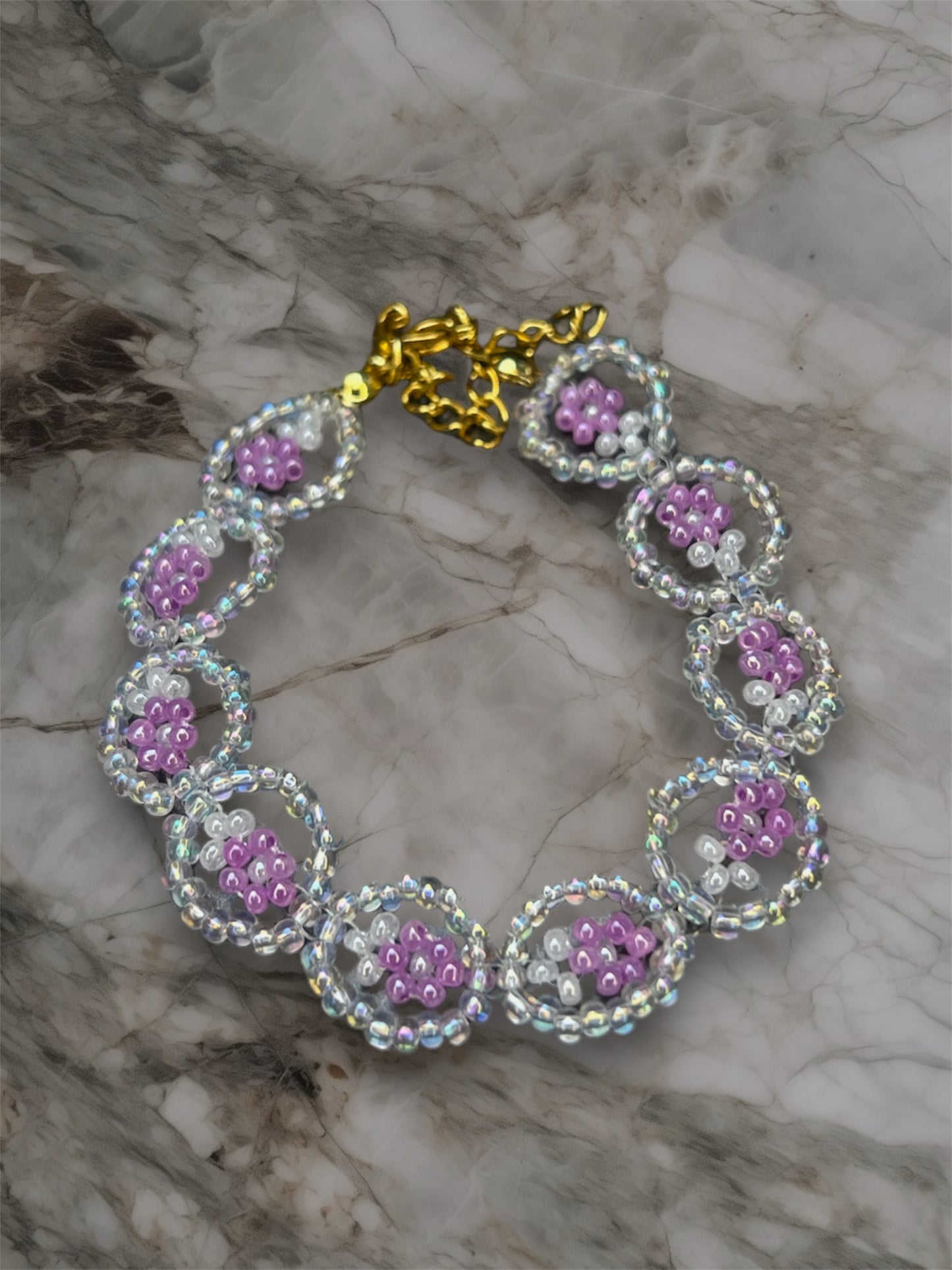 Lilac Pure Beaded Flower Bracelet B029
