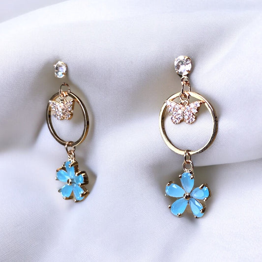 Blue Flower Hoop Earrings E033