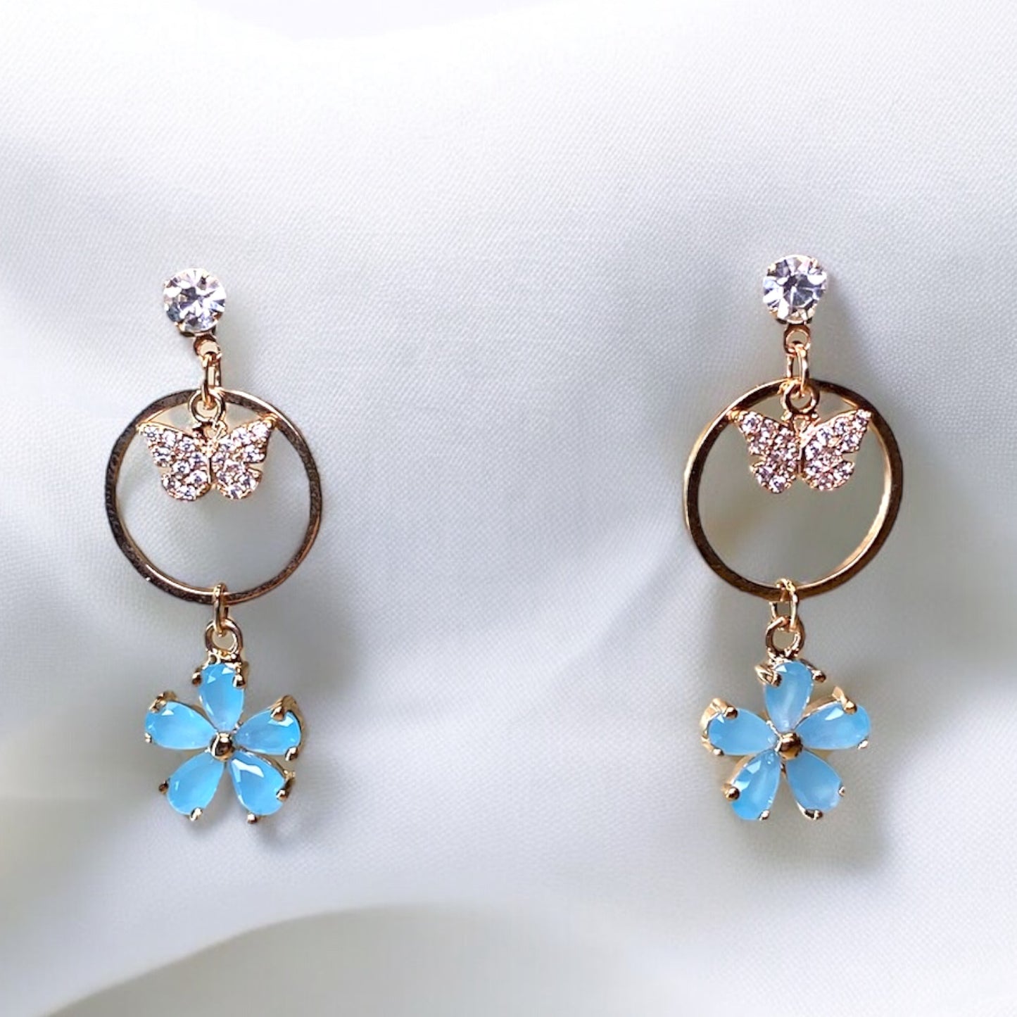 Blue Flower Hoop Earrings E033
