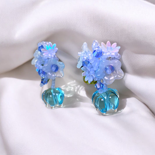 Blue Bunches of Tulips Earrings E018