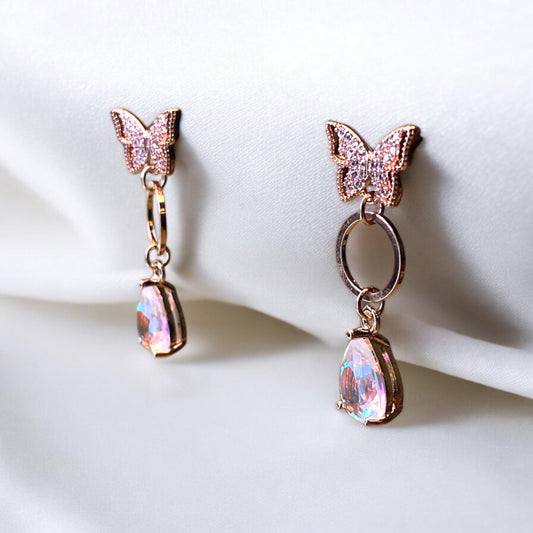 Glazed Pink Butterfly Earrings E044