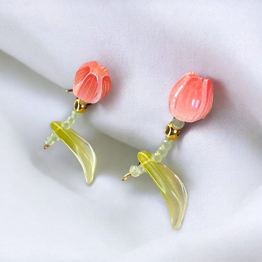 Pink 3D Tulip Earrings E016