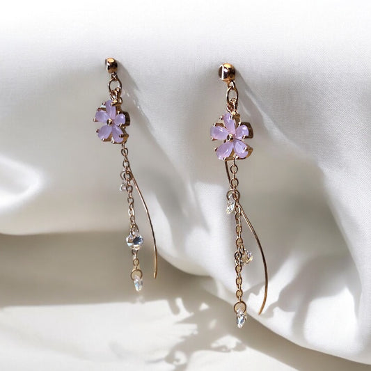 Muted Mauve Flower Drop Earrings E042