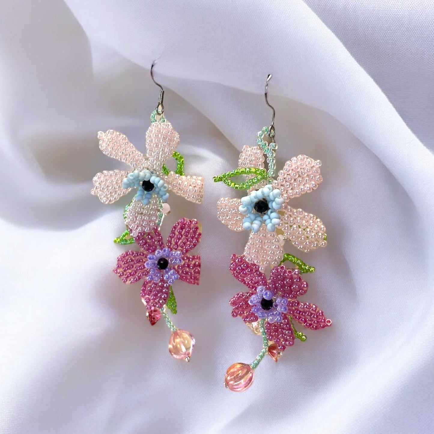 Double Flower Beaded Earrings E007