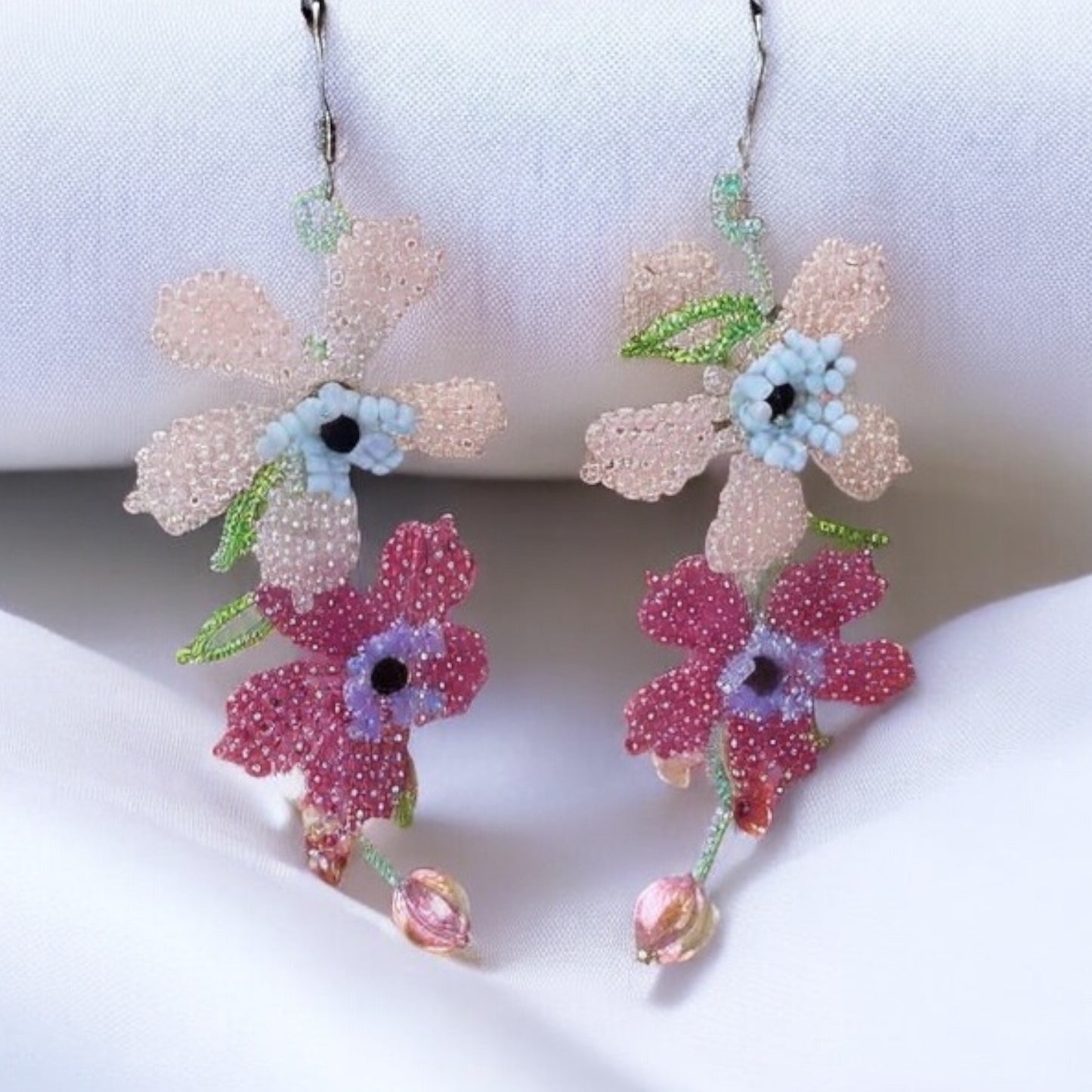 Double Flower Beaded Earrings E007