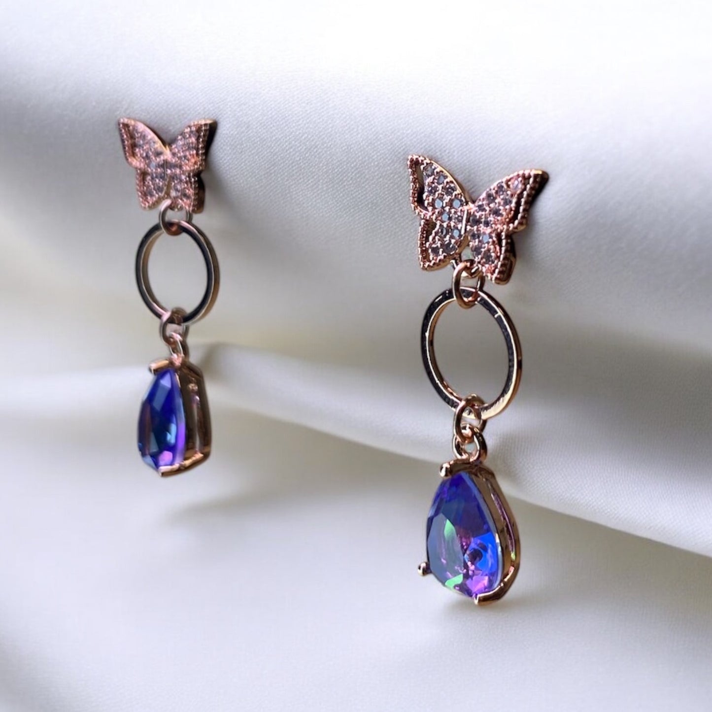Purple Gem Butterfly Earrings E045
