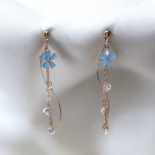 Blue Flower Drop Earring E050