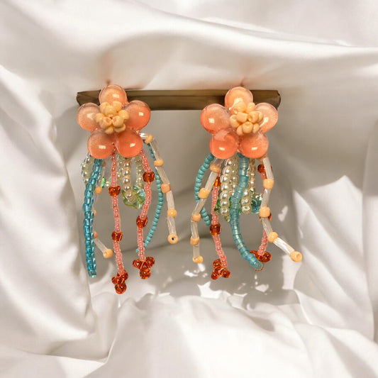 Pink Red Flower Earrings E011