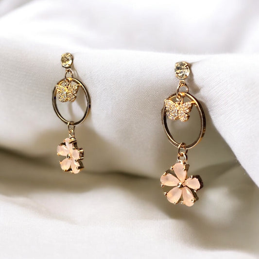 Pink Flower Hoop Earrings E034