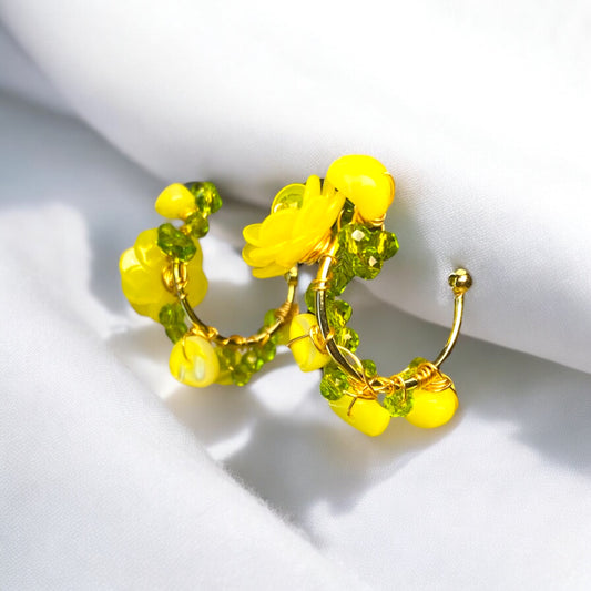 Yellow Flower Loop Earrings E014