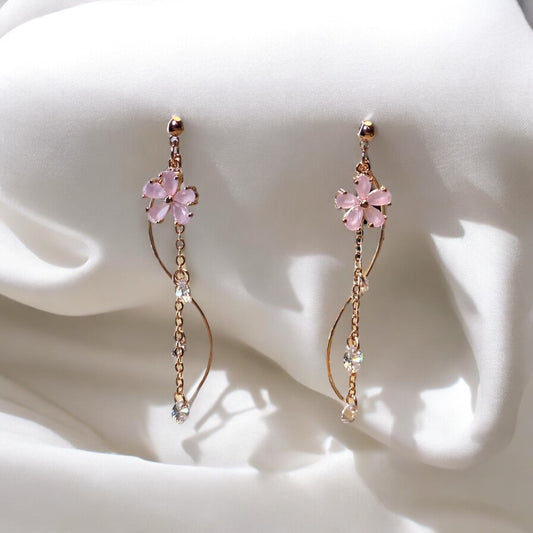 Pink Flower Drop Earrings E043